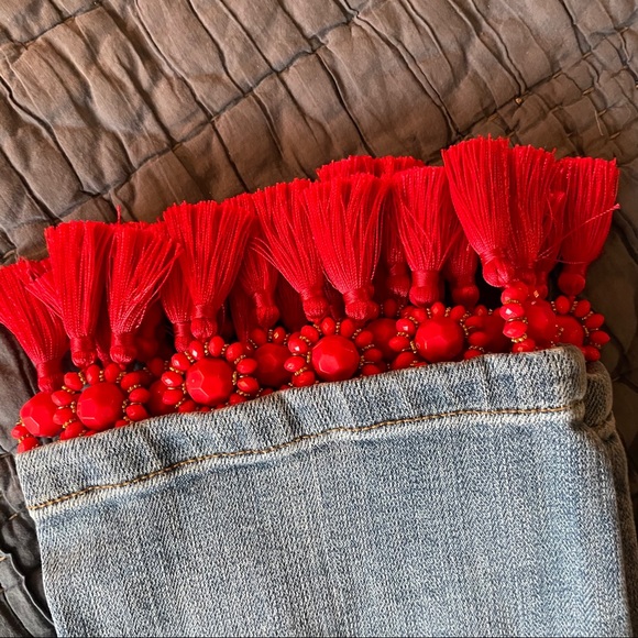 Anthropologie Pilcro Boyfriend Red Tassel hem, 25P - Picture 6 of 7